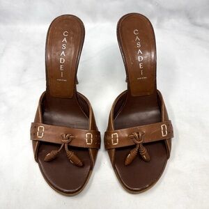 CASADEI Vintage Y2K Leather Moccasin Slide Mule Stiletto Sandal Heels Brown 8.5